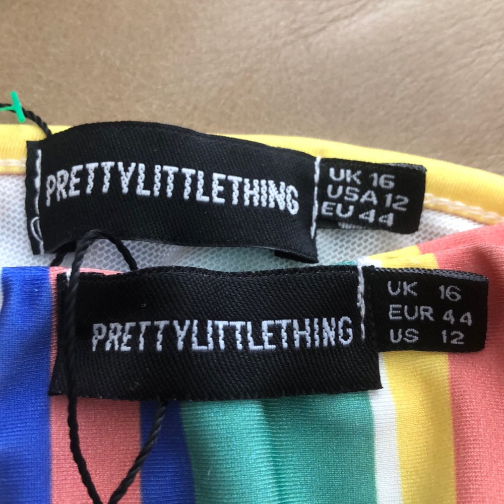 PRETTYLITTLETHING MULTI STRIPE V FRONT BRAZILIAN BIKINI/ ITSY BITSY TOP •16• NWT - Picture 14 of 17